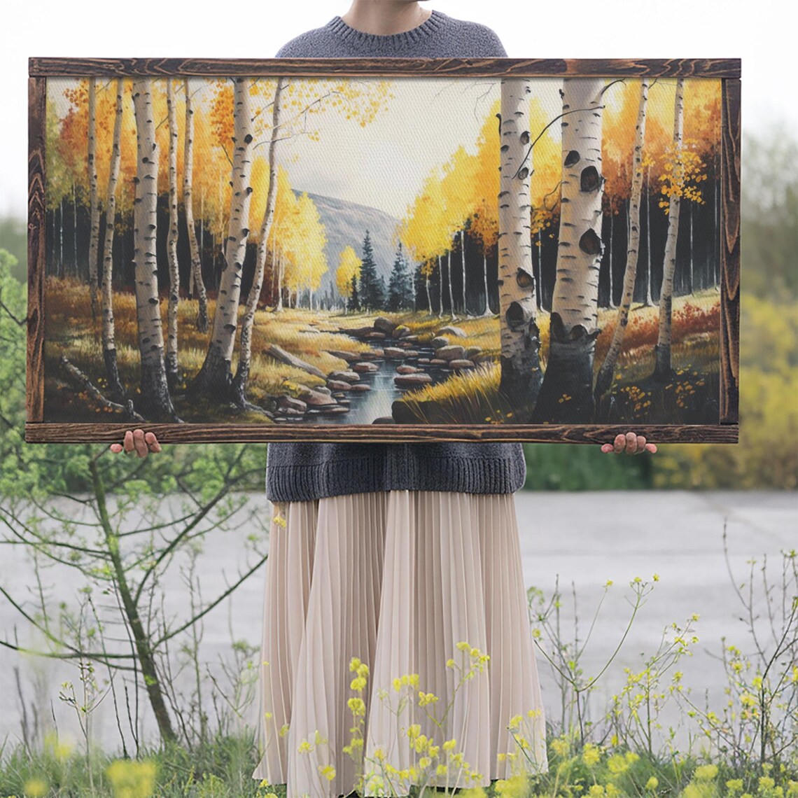 Birch Tree Wall Art Nursery Forest Framed Forest Print Birch Trees Watercolor Landscape Forest Art - Image 2