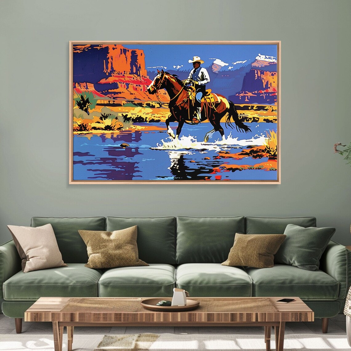 Cowboy Crossing Desert River Red Rock Canyon Pop Art Western Poster - Image 6