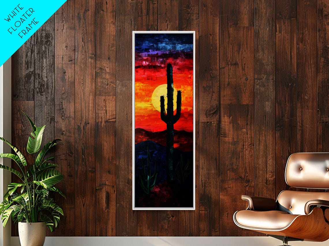 Saguaro Cactus Silhouette Fiery Sunset Desert Hills Wall Poster - Image 2