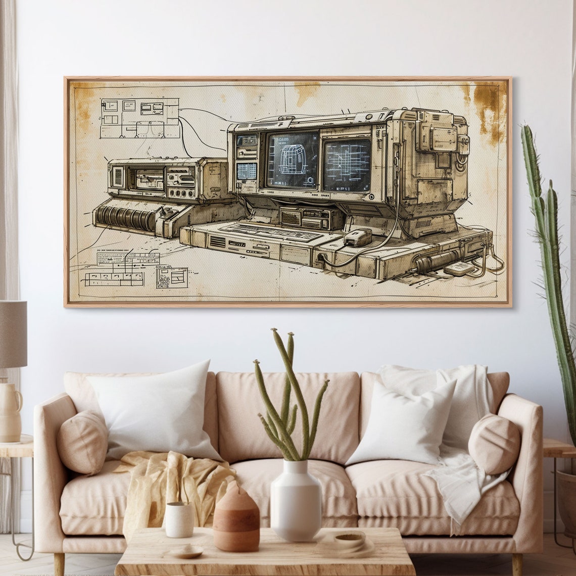 Retro Futurism Vintage Computer Blueprint Schematic Tech Poster - Image 3