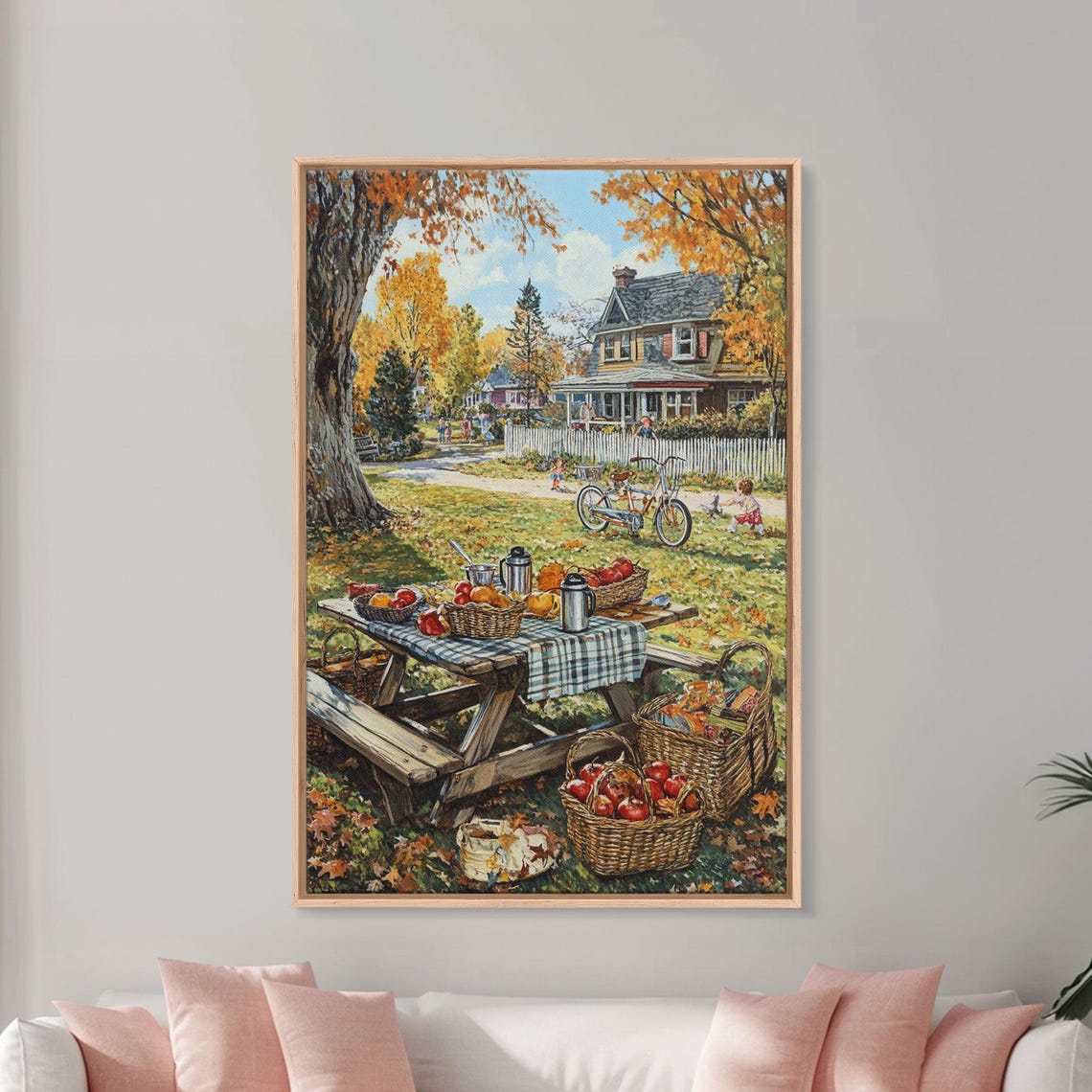 Autumn Picnic Table With Apple Baskets In Fall Yard Scene Poster - Image 4