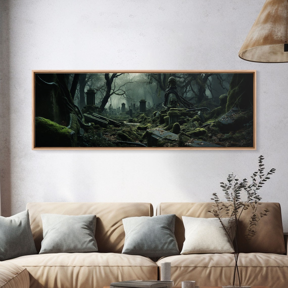 Spooky Overgrown Mossy Cemetery Foggy Forest Panoramic Poster - Image 4