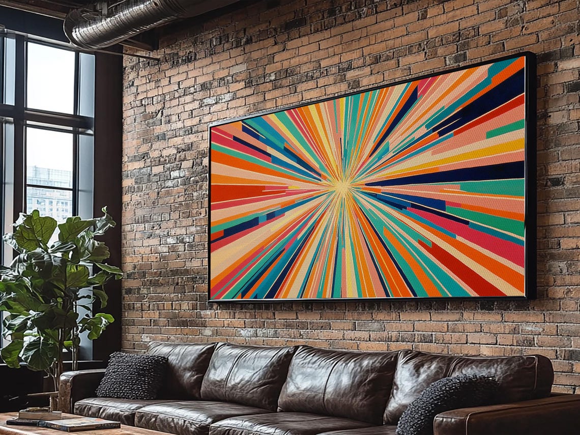 Mid Century Modern Sunburst Starburst Colorful Rays Abstract Print - Image 3