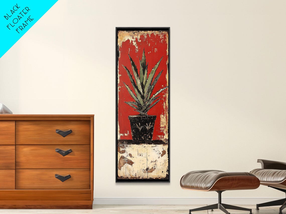 Agave Plant Black Pot Bold Red Rustic Southwest Botanical Wall Art - Image 3