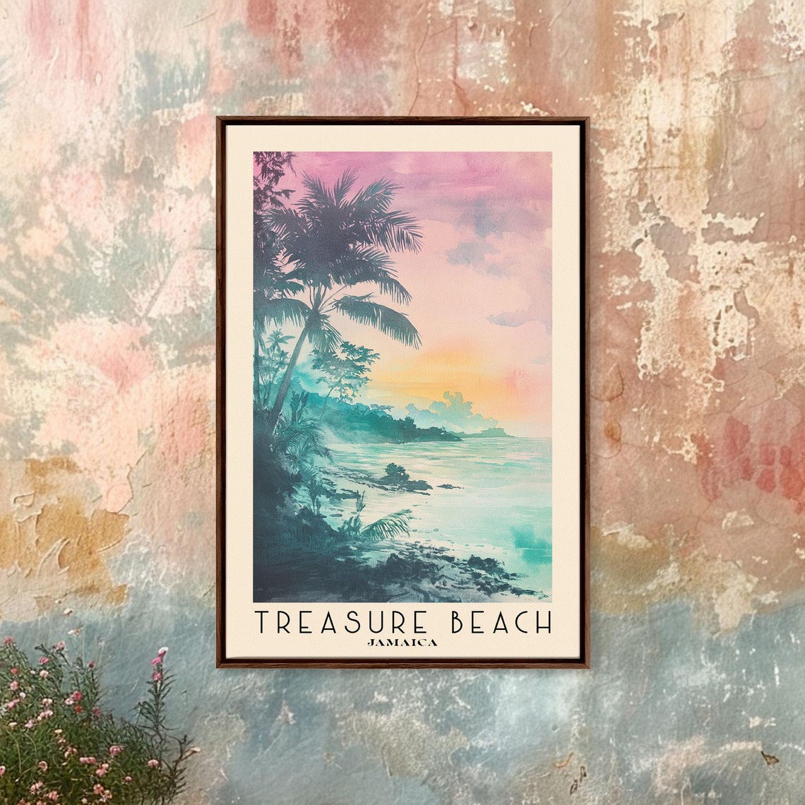 Treasure Beach Jamaica Palm Sunset Pink Sky Turquoise Sea Poster - Image 4