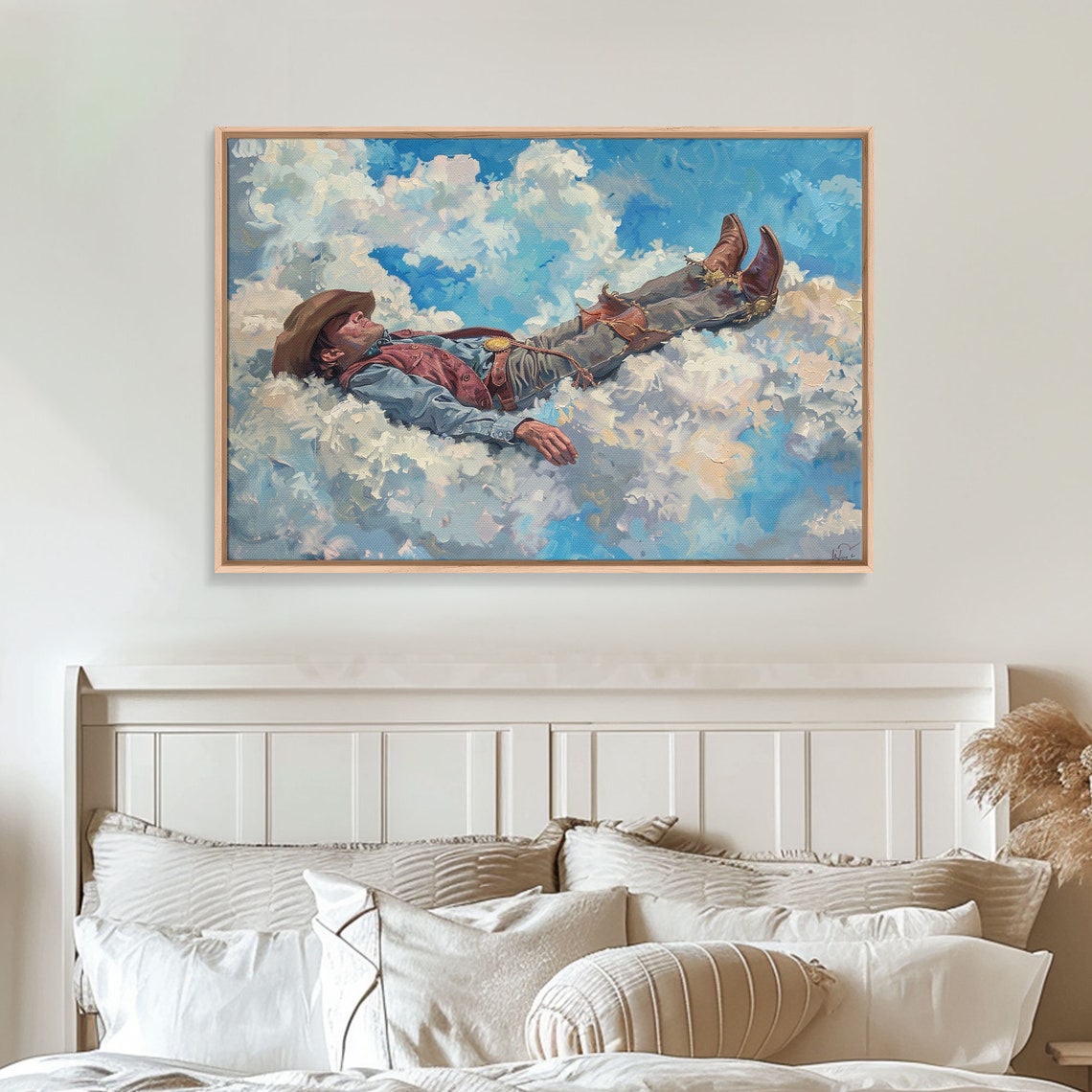 Cowboy Floating On White Clouds Dreamy Sky Western Art Poster - Image 3