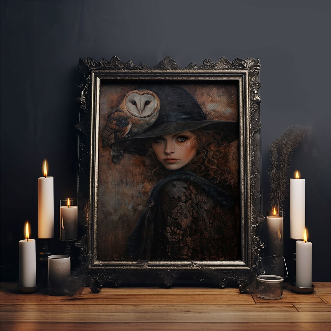 Beautiful Red Haired Witch Barn Owl Portrait Gothic Art Poster - Image 6