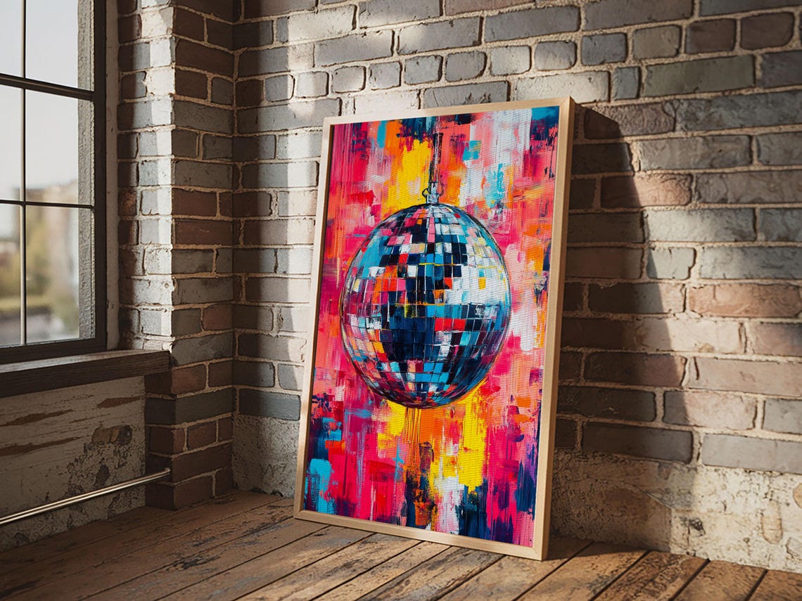 Graffiti Disco Ball Vibrant Pop Art Pink Orange Party Poster - Image 3