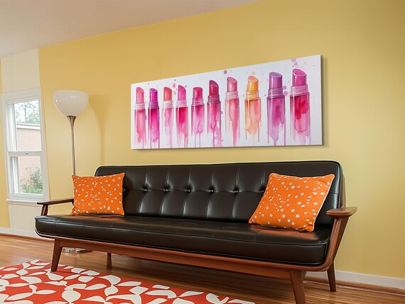 Pink Magenta Lipstick Shades Row Watercolor Panoramic Beauty Canvas Poster