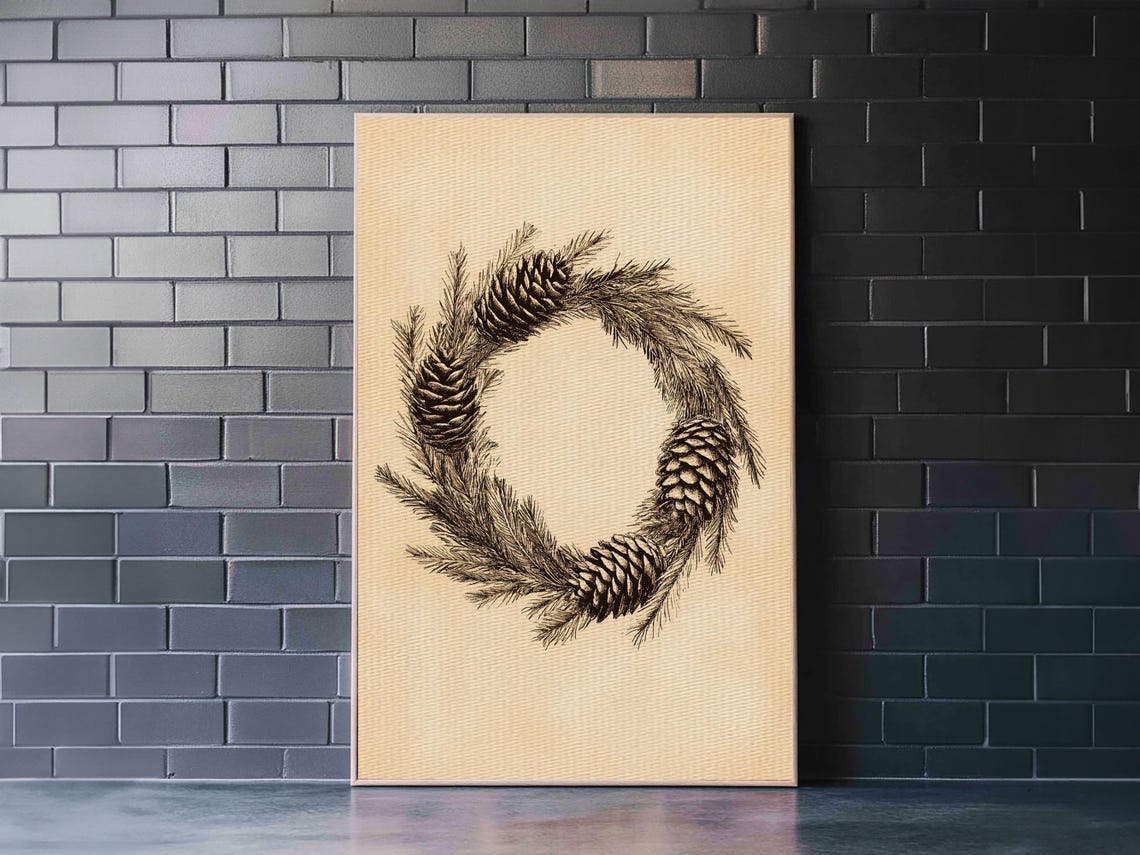 Pine Cone and Evergreen Wreath Black Sketch Christmas Holiday Poster - Image 4