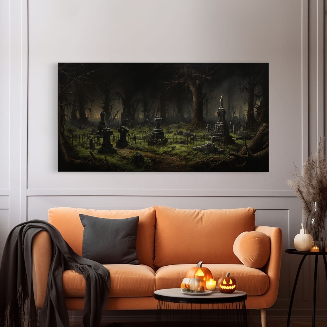 Victorian Haunted Cemetery Dark Forest Mossy Tombstones Candlelight Poster - Image 6