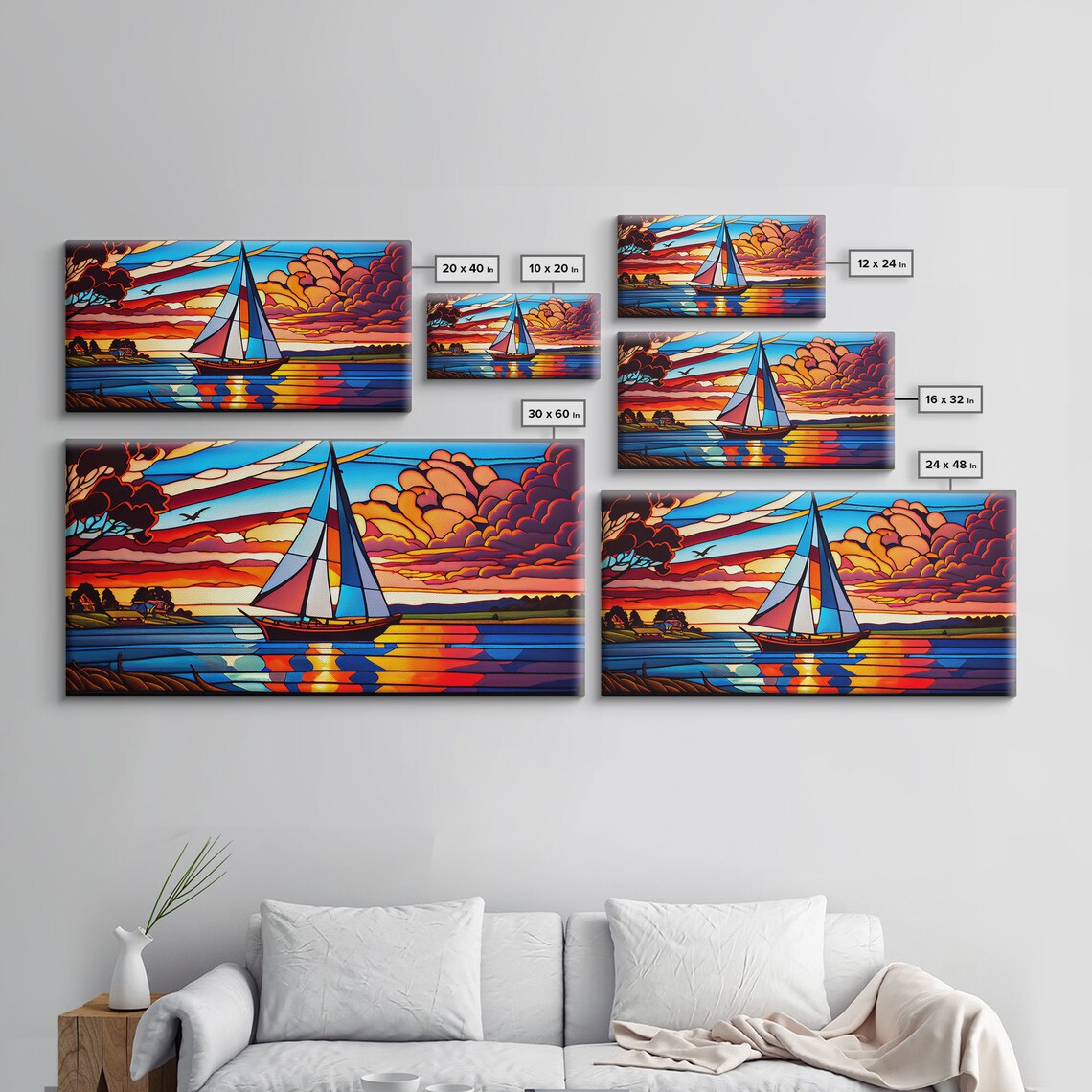 Stained Glass Art Deco Sail Boat, Nautical Art Print - Image 2
