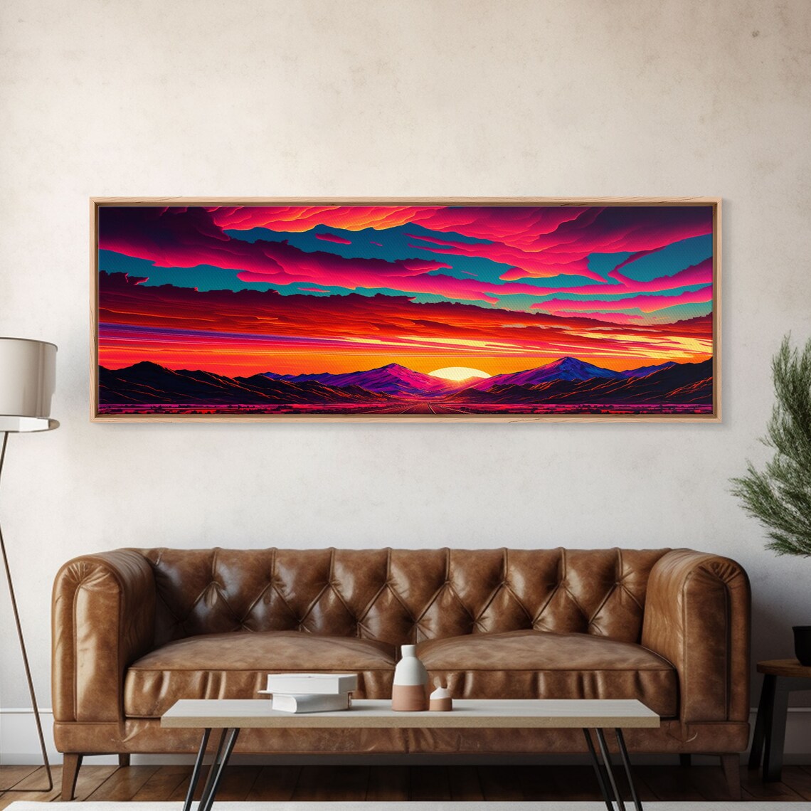 Desert Mountain Landscape, Synthwave Sunset Poster