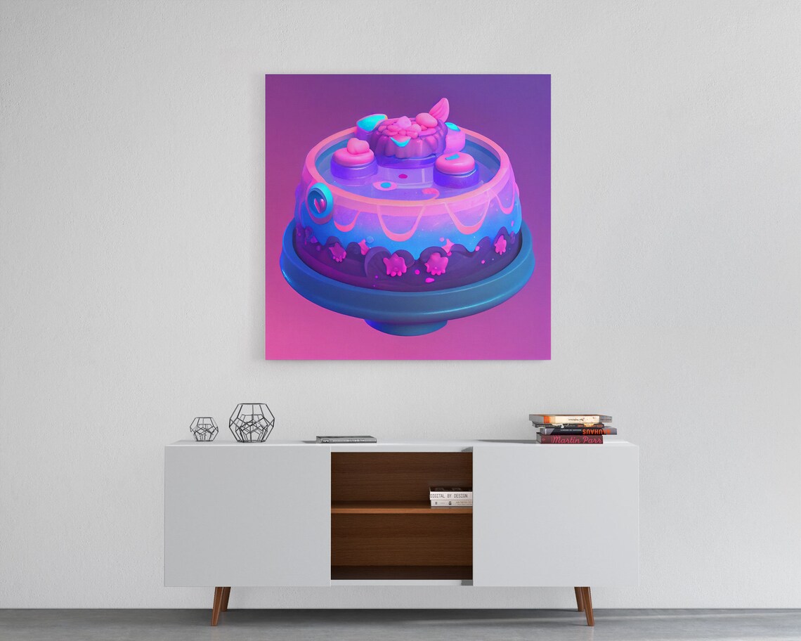 Cute Kawaii Neon Cake 3D Render Dessert Wall Art Decor Print - Image 5
