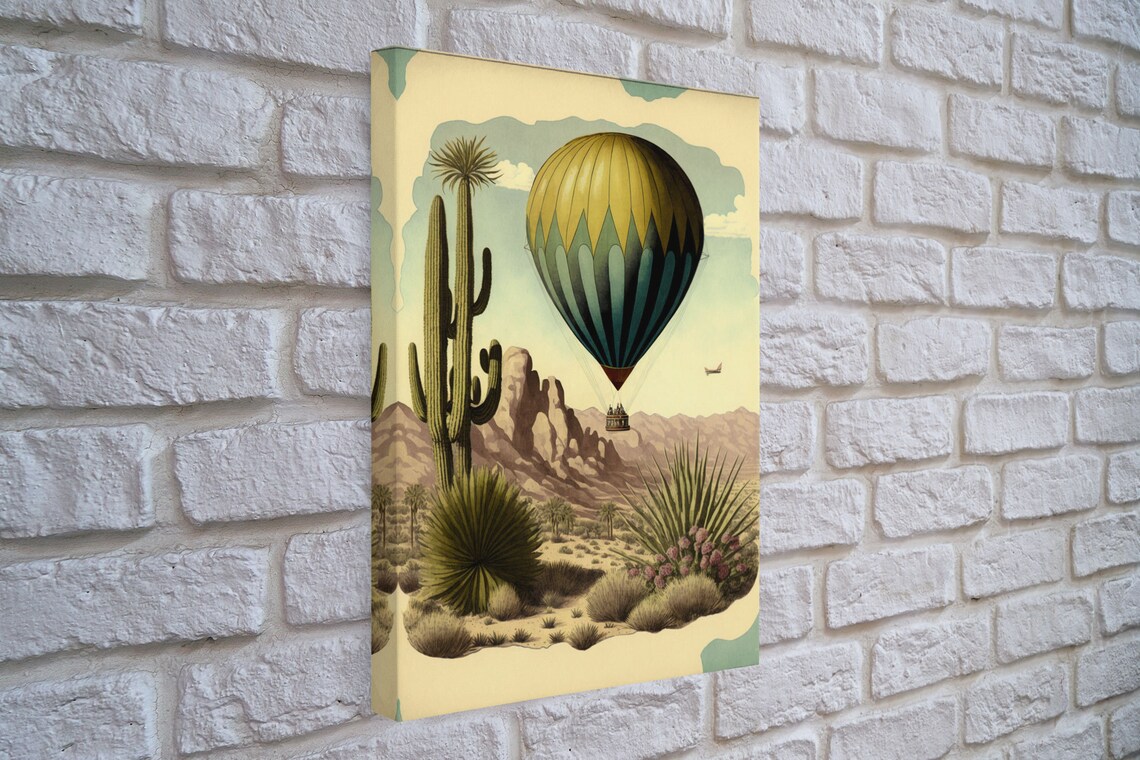 Retro Art Deco Hot Air Balloon Desert Art Print - Image 4