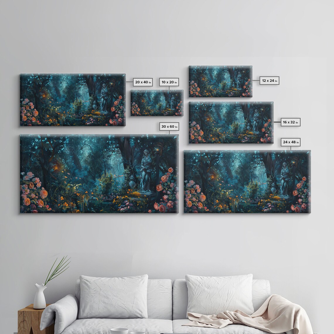 Mysterious Statue In Moonlit Night Garden Dark Academia Art Print - Image 2