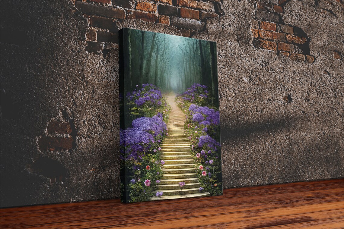 Lavender Stairs to the Haunted Forest Fantasy Art Print - Image 6