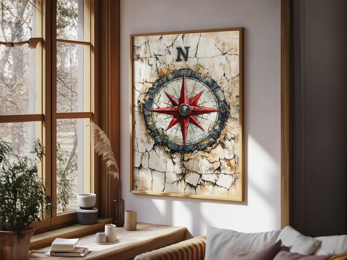Vintage Compass Rose Art Print, Rustic Home Decor - Image 3