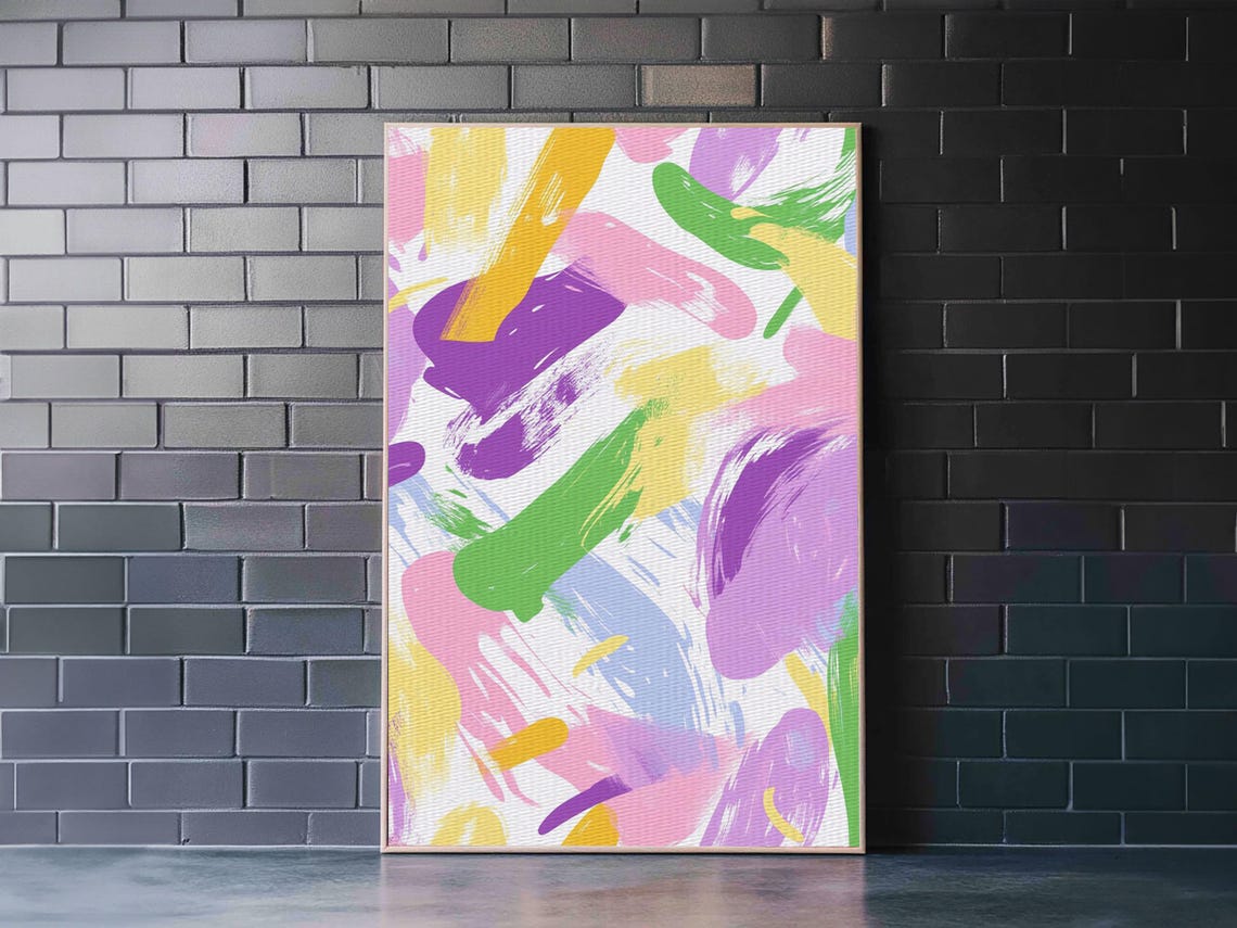 Pastel Brush Strokes Pink Purple Green Yellow Abstract Art Wall Poster - Image 2