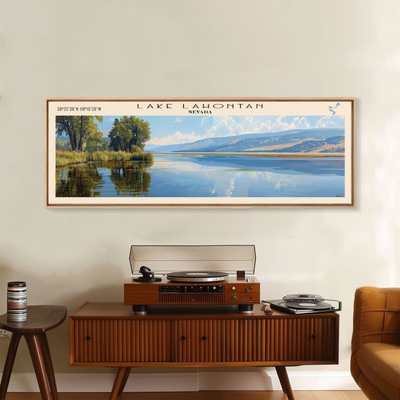 Lake Lahontan Nevada Framed Print Lake House Decor Panoramic Wall Art Travel Poster Beautiful Lake Painting Home Art
