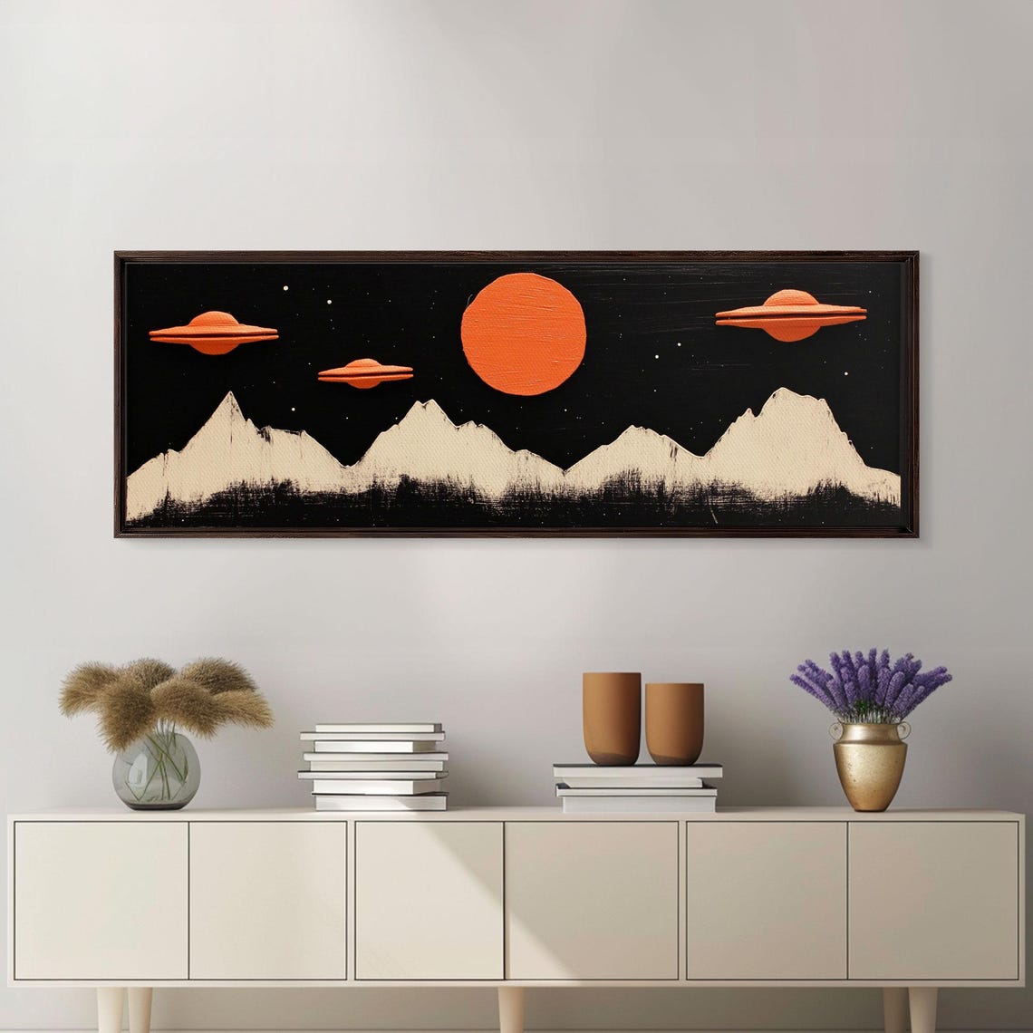 Cute Nursery Decor Boys Room Wall Art Panoramic Flying Saucers Or Ufos Art Print Framed - Image 5