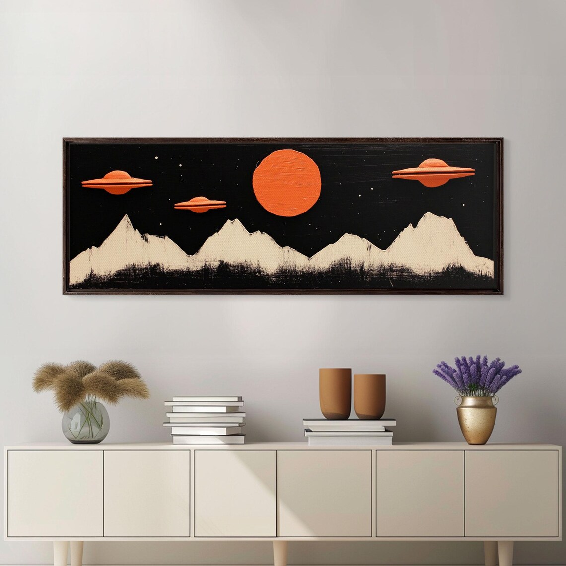 Orange Flying Saucers UFO Night Sky Mountain Kids Room Art Poster - Image 5