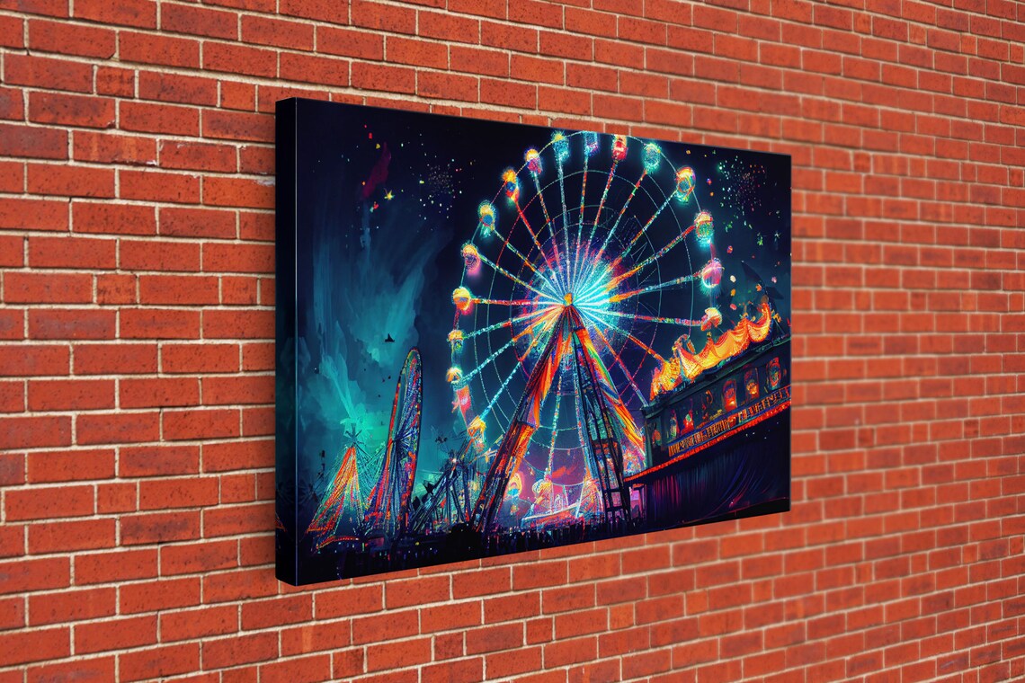 Vaporwave Ferris Wheel Watercolor Art Print, Boardwalk - Image 3