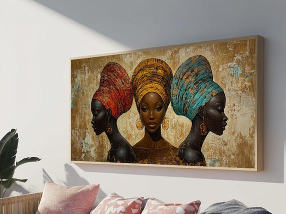 Elegant African Women Print Bold Afrocentric Wall Art Decor Moody Abstract Painting Unique Bedroom Art Gift Idea