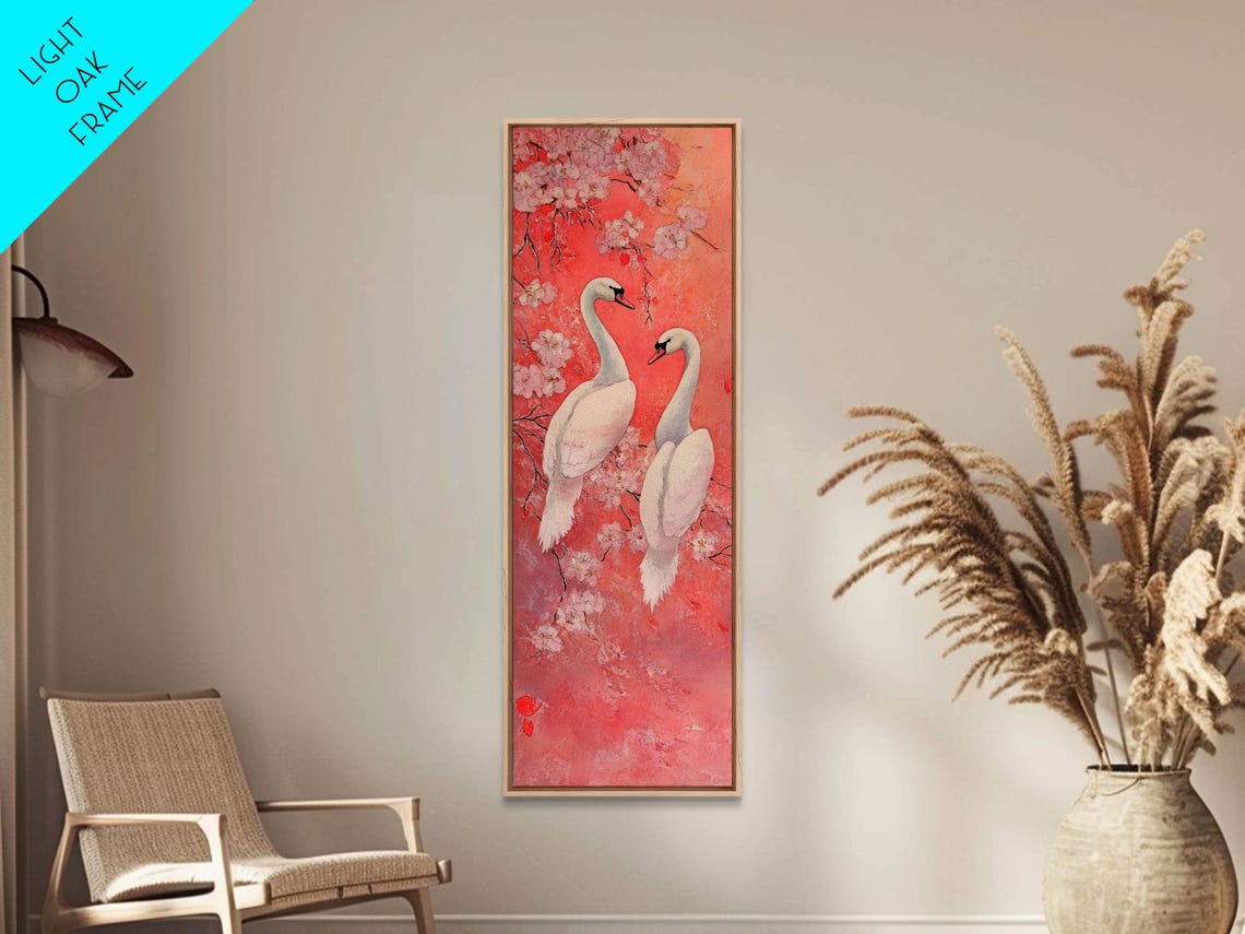 White Swans Cherry Blossoms Pink Watercolor Romantic Art Poster - Image 4