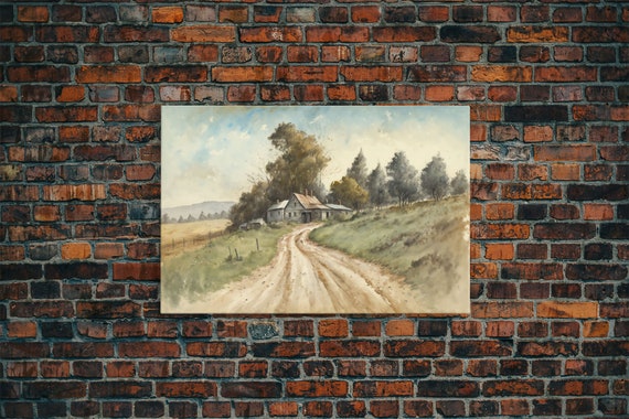 Country Roads Wall Art Framed Print Dirt Roads Primitive Farmhouse Decor Watercolor Painting Rustic Muted Colors Wall Art
