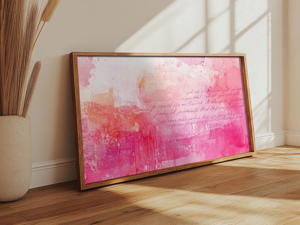 Abstract Pink Writing Framed Print Light Pink Wall Art Chinoiserie Whimsical Decor Rustic Wall Art Horizontal Gift Idea - Image 2