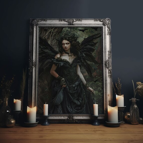 Dark Angel With Black Wings In Haunted Forest Gothic Fantasy Poster