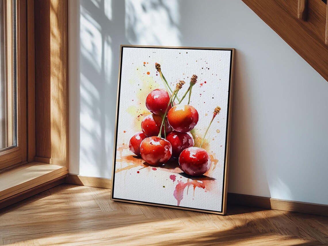 Cherry Wall Art Print Cherry Painting Kitchen Food Decor Kitchen Wall Art Original Cherry Painting Home Decor For Kitchen - Image 2