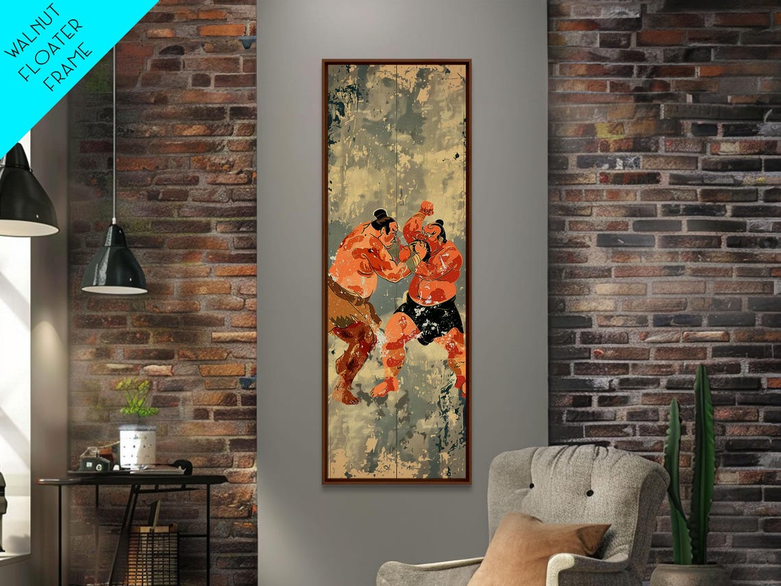 Two Sumo Wrestlers In Action Vintage Japanese Vertical Art Print - Image 5