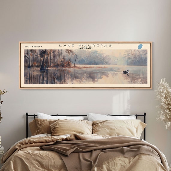Lake Maurepas Louisiana Framed Print Lake House Decor Panoramic Wall Art Travel Poster Stunning Lake Painting Contemporary Art