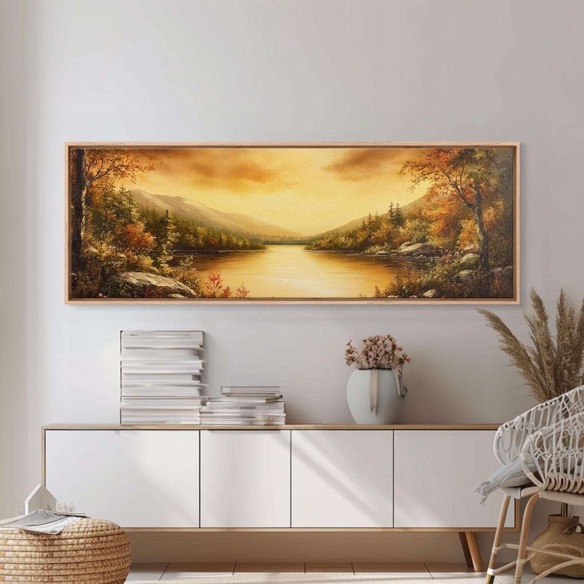 Golden Sunset Lake Autumn Trees Mountain Reflection Landscape Poster - Image 4