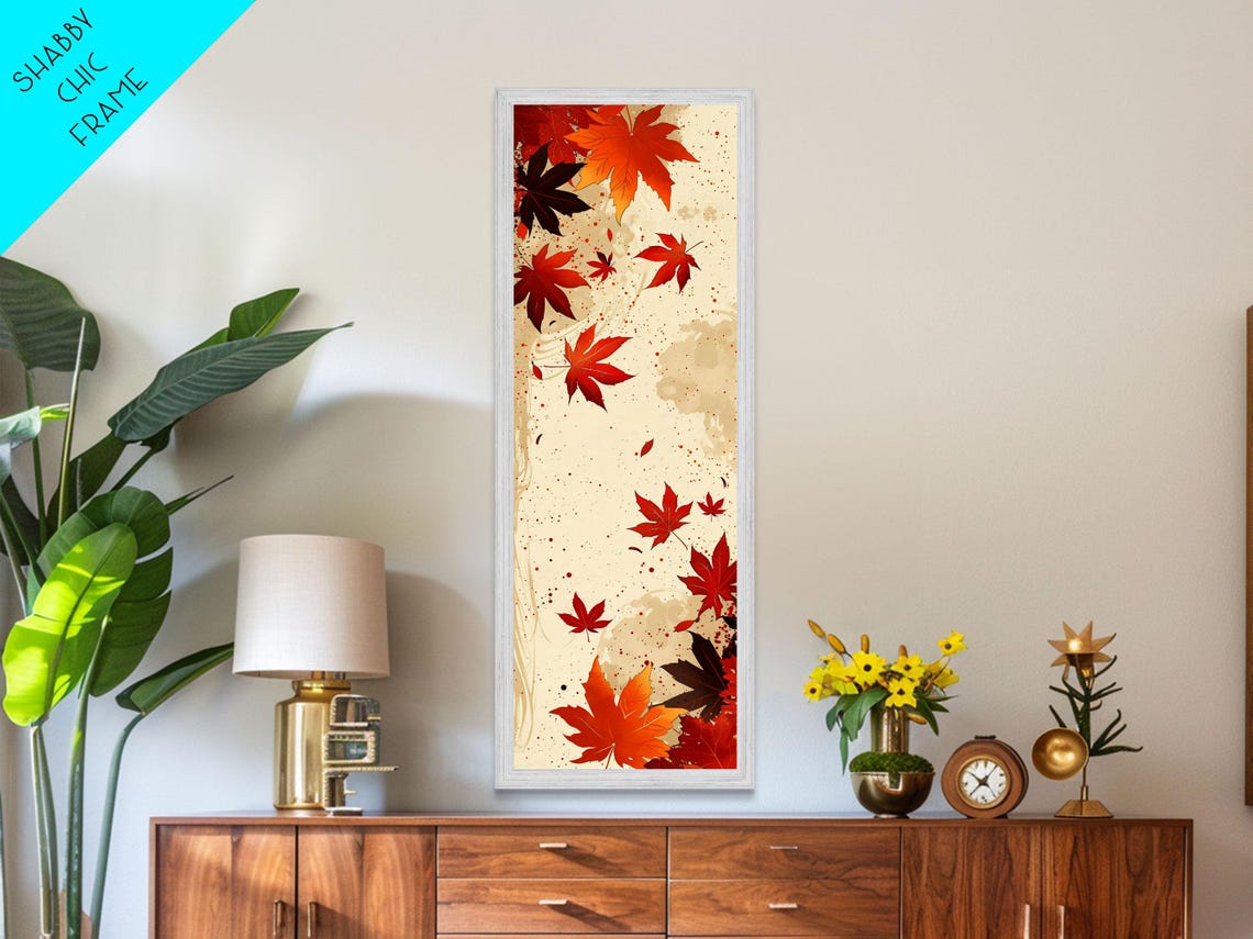 Falling Autumn Maple Leaves Warm Red Orange Vertical Art Print - Image 5