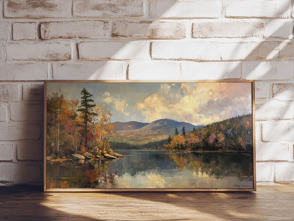 Mountains With Lake, French Oil Painting Art Print - Image 4