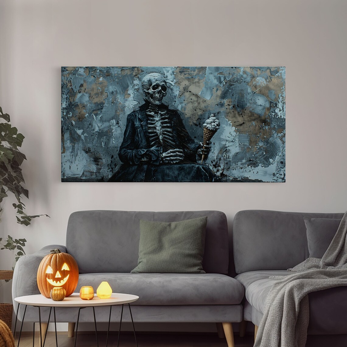 Skeleton Having An Ice Cream Cone, Spooky Halloween Art - Image 4