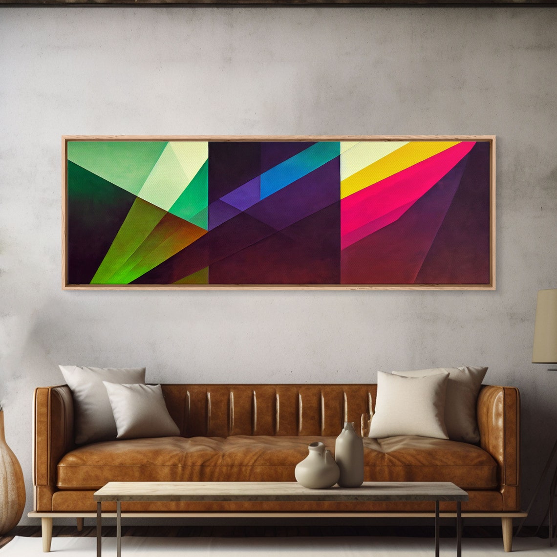 Geometric Abstract Bold Diagonal Color Blocks Panoramic Wall Art - Image 6