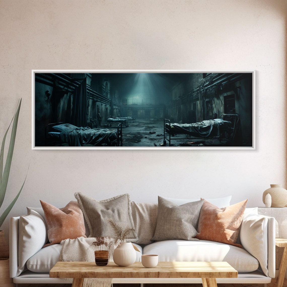 Abandoned Asylum Ward Eerie Hospital Beds Dark Spooky Horror Wall Art - Image 5