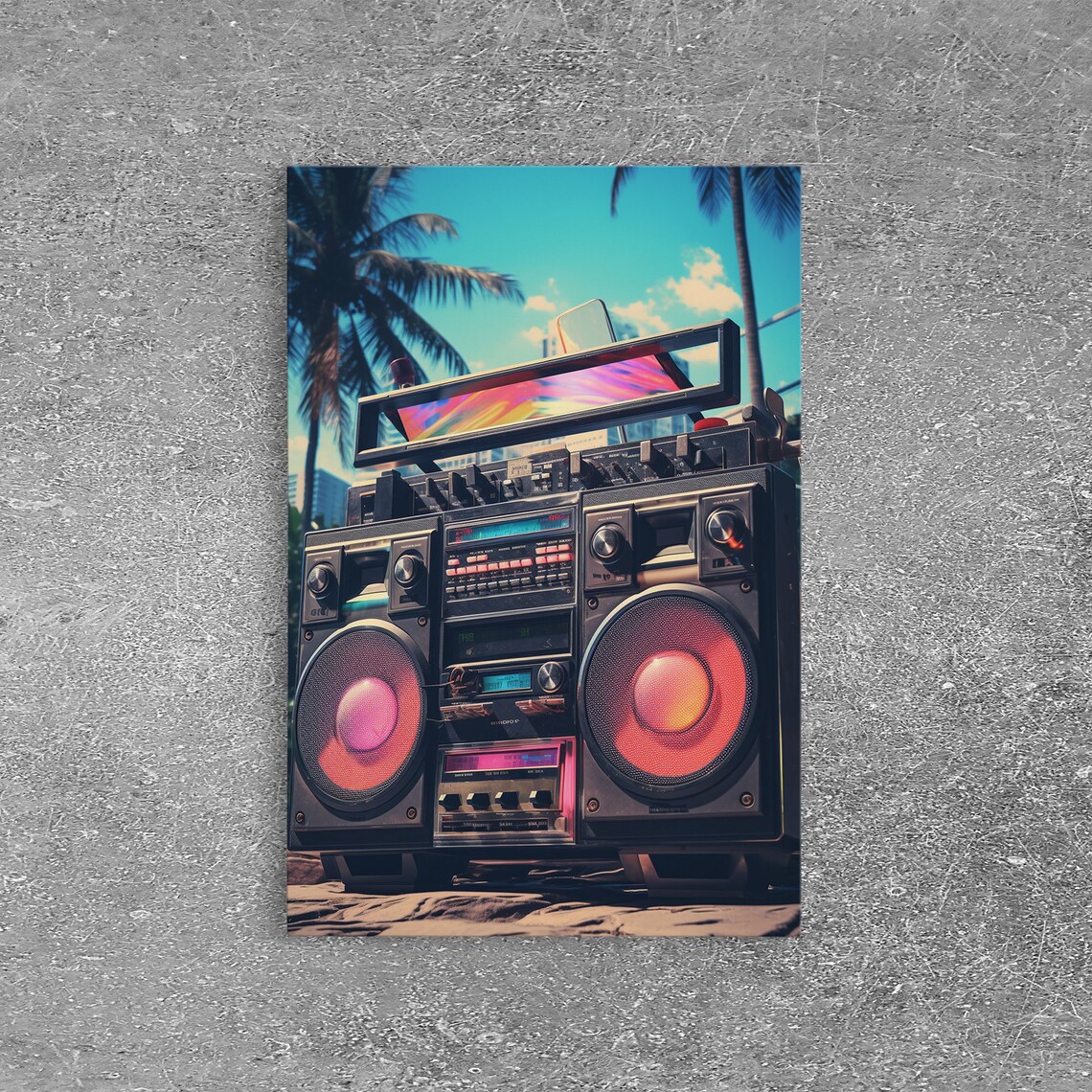 Vintage Boombox On Tropical Beach Retro Vaporwave Music Poster - Image 6