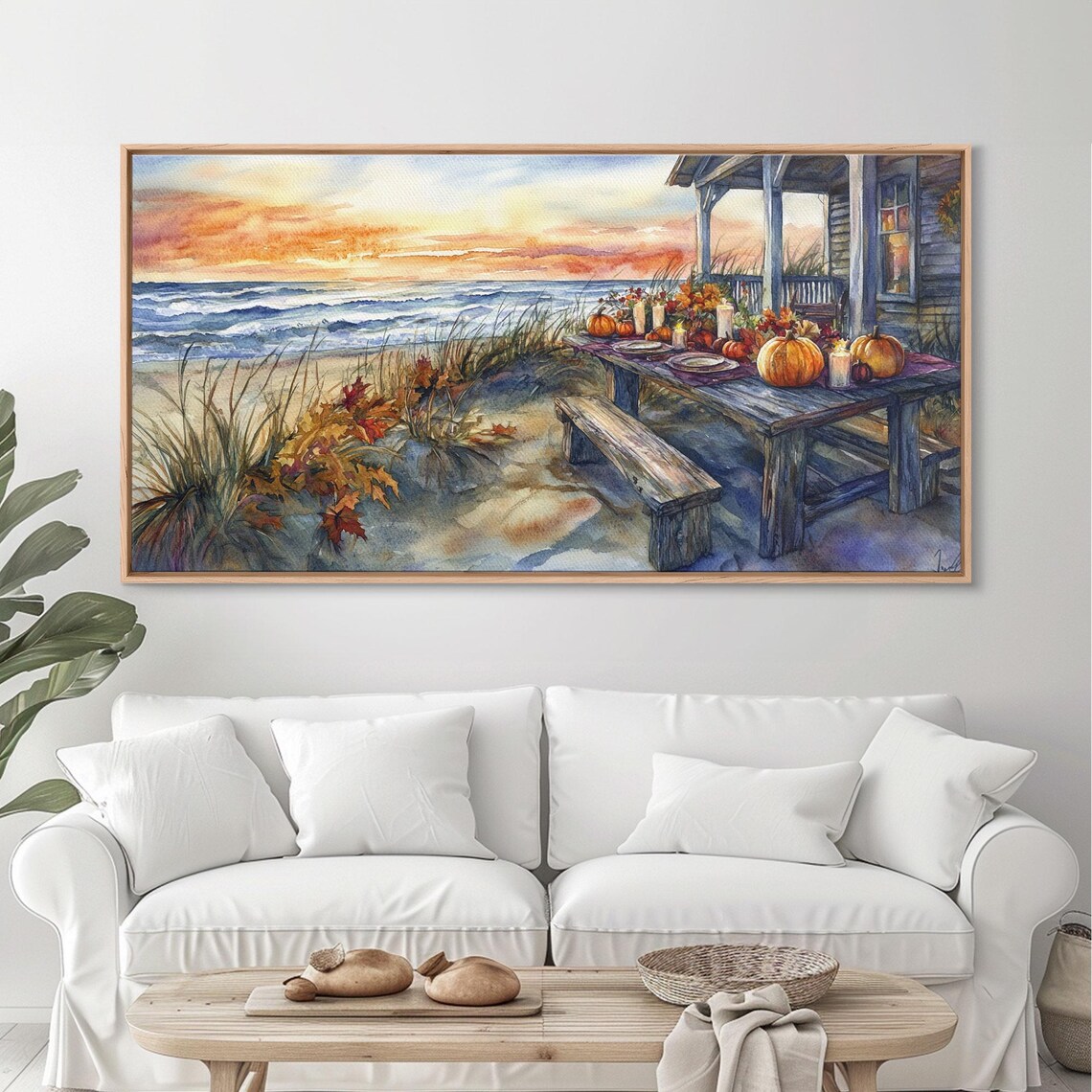 Beach Thanksgiving Table Pumpkins, Coastal Fall Art Print - Image 4