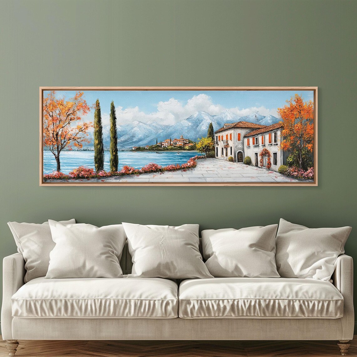 Italian Lakeside Village Cypress Trees Mountain Lake View Poster - Image 2