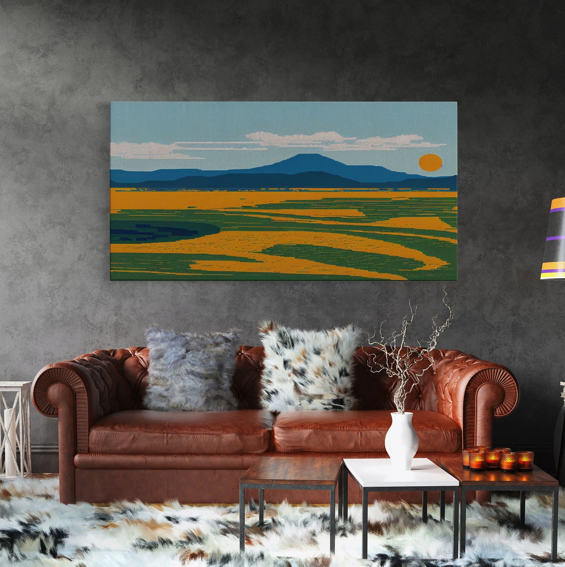 Pixel Art Mountain Landscape With Orange Sun Retro Gaming Style Print - Image 2