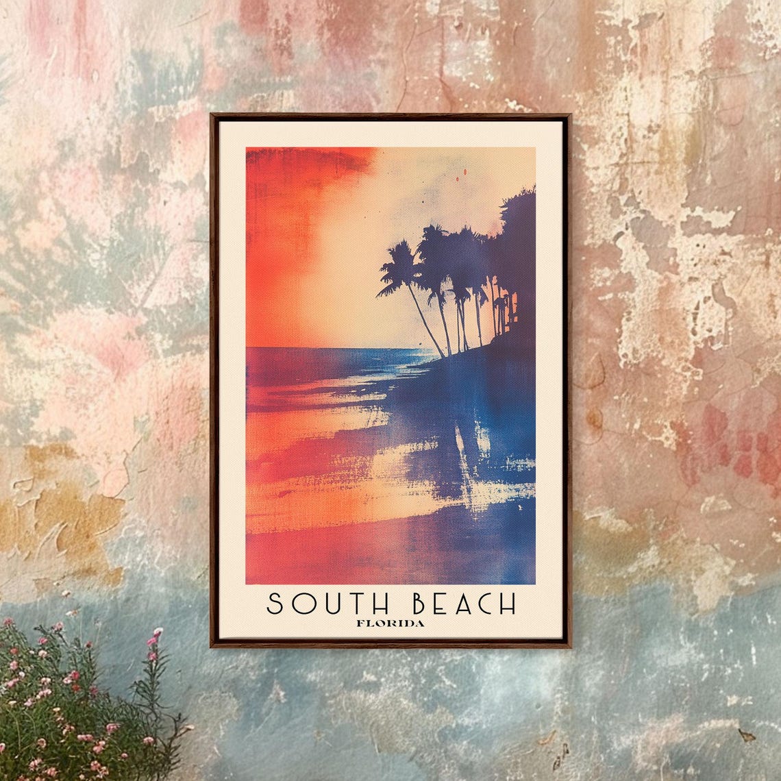 South Beach Florida Palm Sunset Red Sky Abstract Beach Poster - Image 4