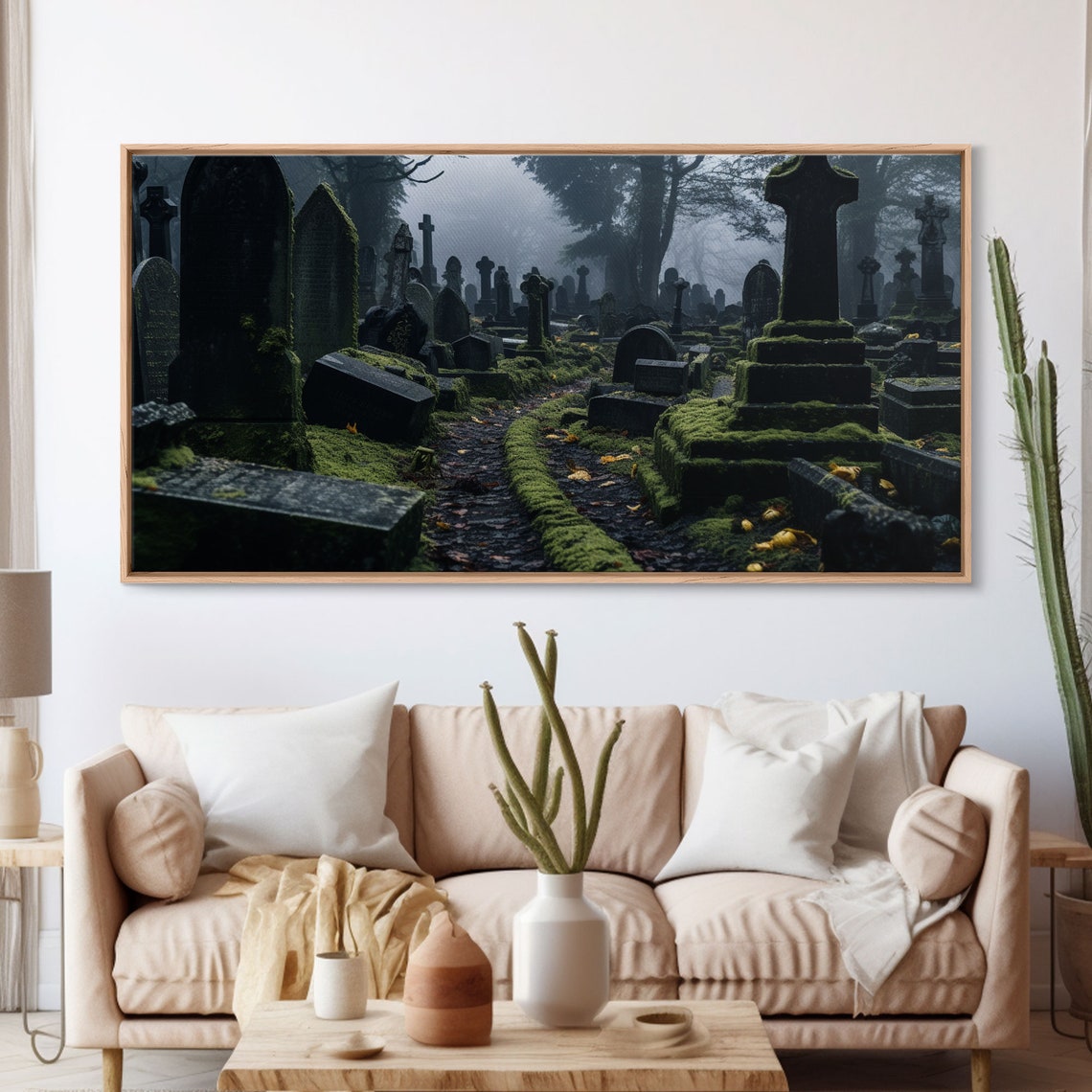 Moss Covered Cemetery Haunted Graveyard Fog Spooky Halloween Wall Art - Image 3