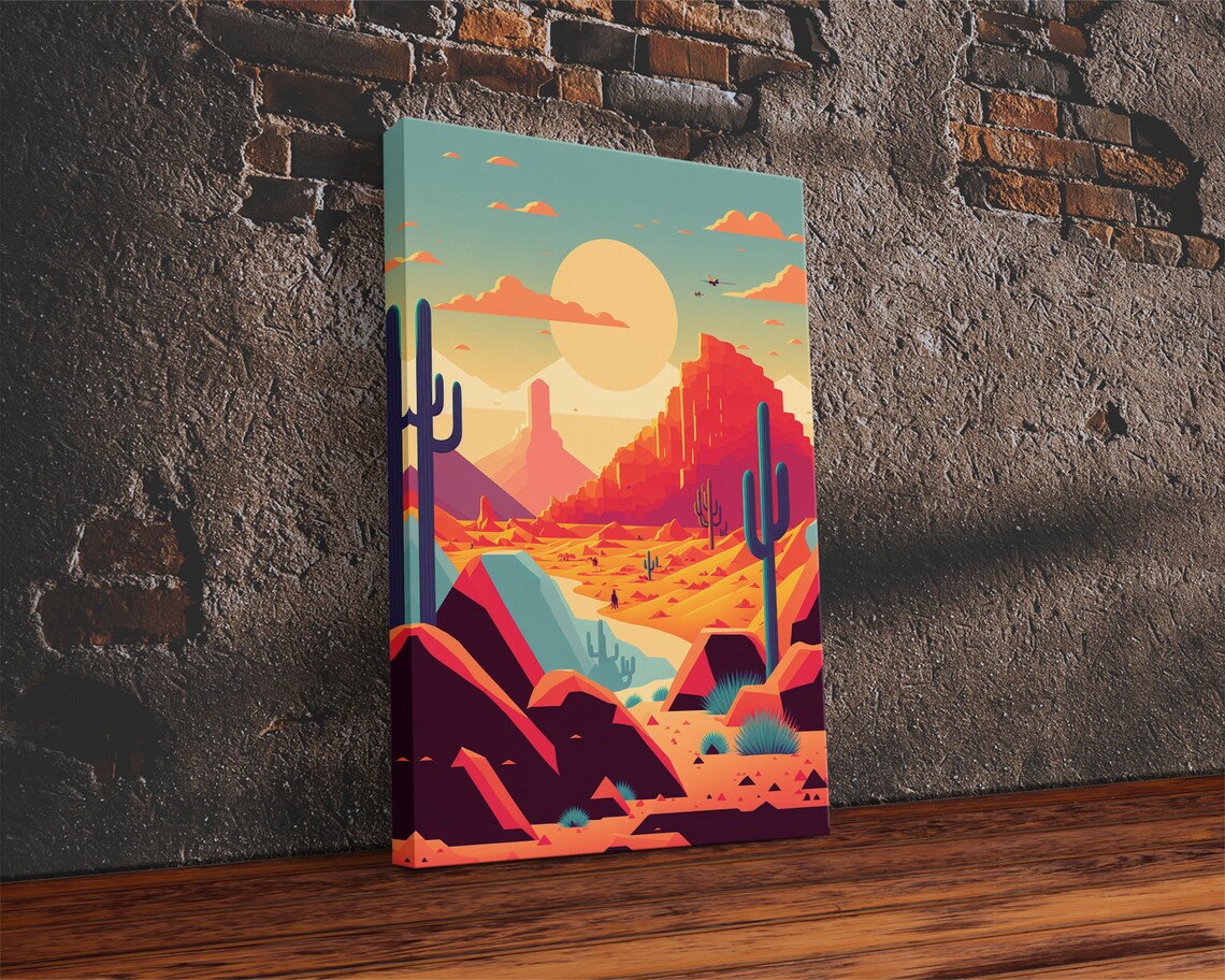 Retro Synthwave Desert Landscape, Southwest Art Print
