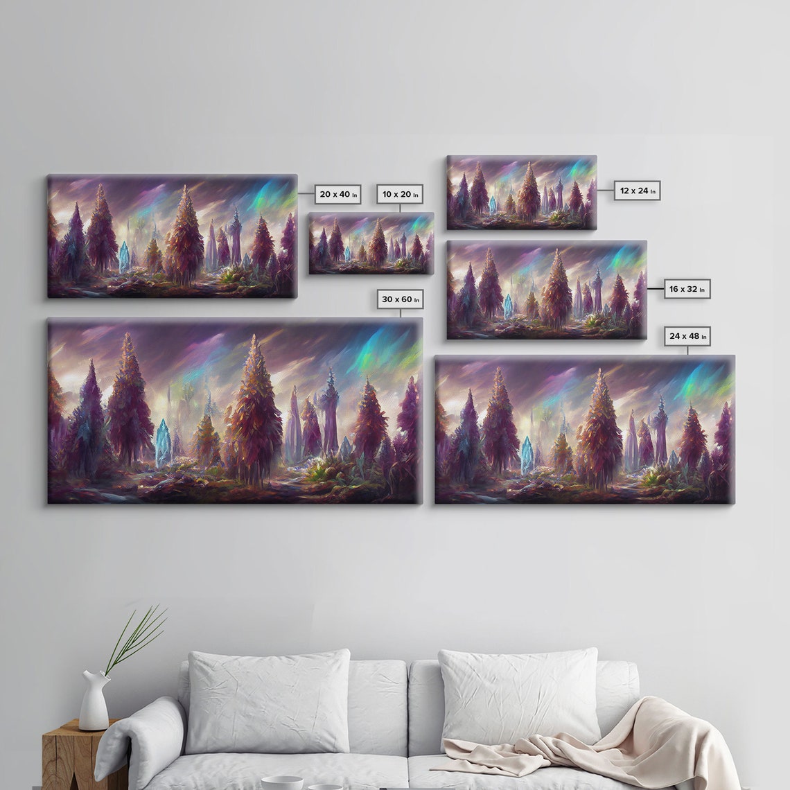 Psychedelic Pine Forest At Dusk With Purple Orange Sky Trippy Print - Image 2