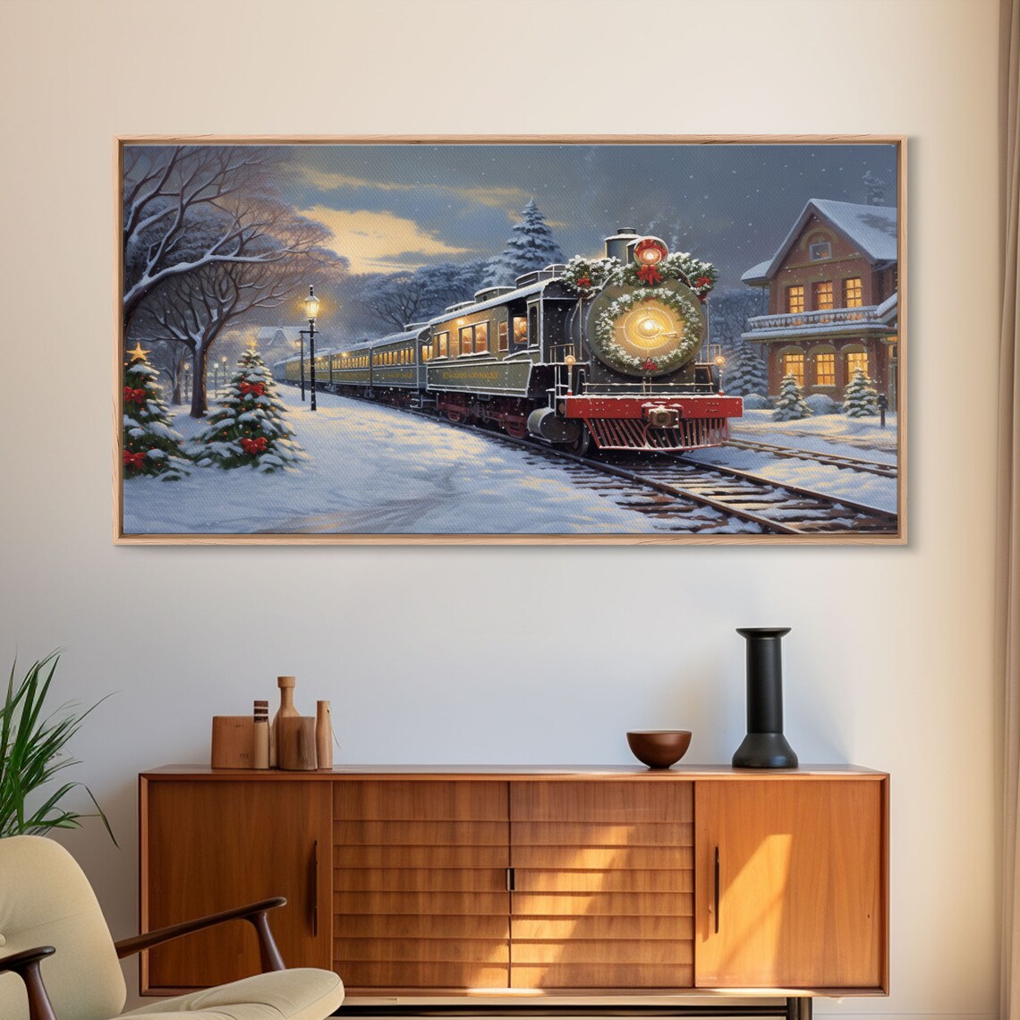 Christmas Train Oil Painting Art Print, Holiday Decor - Image 6